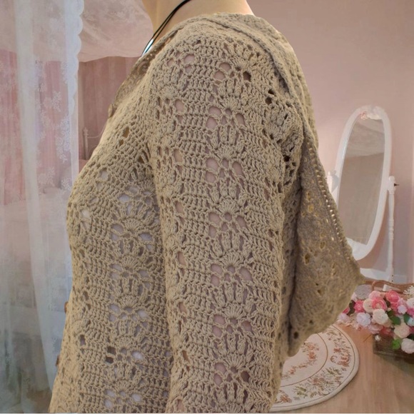 Vintage y2k boho crochet hooded cardigan - Picture 10 of 16